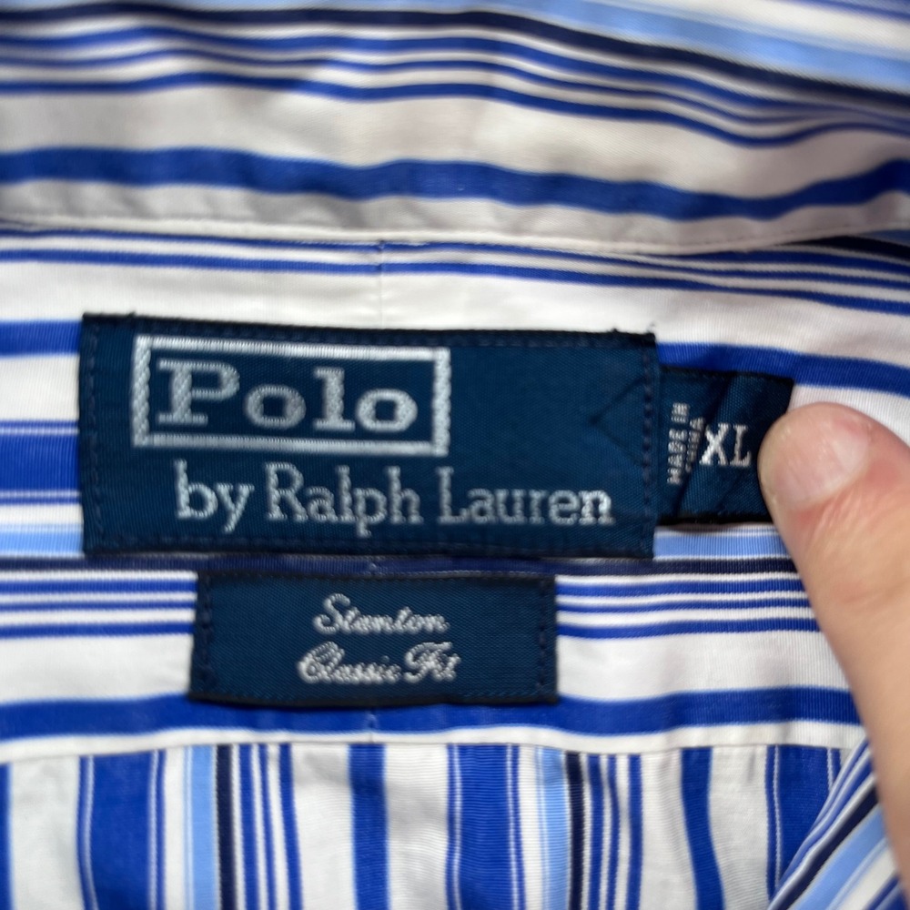 Polo Ralph Lauren Stanton Classic Fit Blue White Striped Button Down Shirt XL - Picture 2 of 5